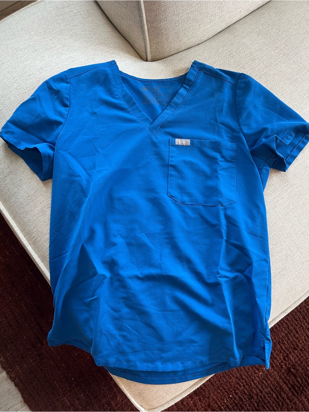 Figs Blue Technical Womens Scrub Top with Chest Pocket